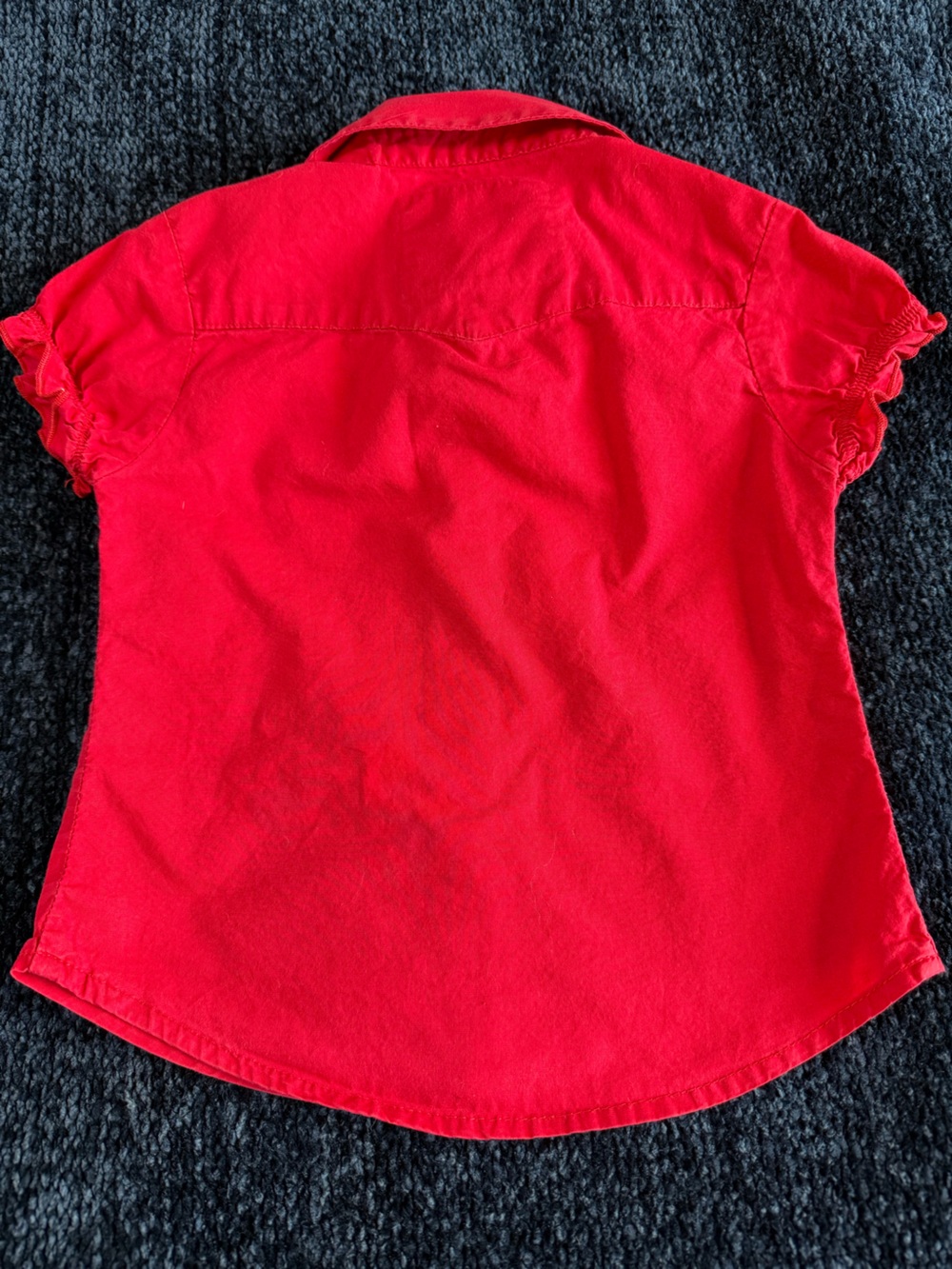 GUESS Girls Red Ruffle Button Down Shirt Rhinestone Logo Size 3T - Picture 4 of 8